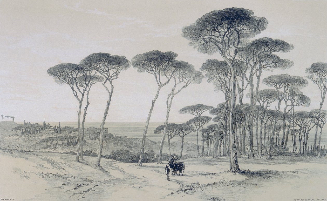 Utsikt i Roma og omegn: utsikt over Frascati fra Villa Mondragone av Edward Lear