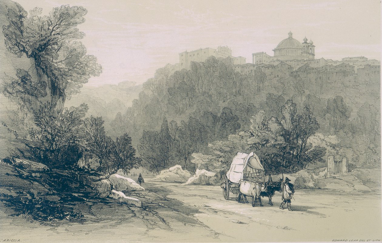 Utsikt i Roma og omegn: utsikt over LAriccia og palasset til Chigi av Edward Lear