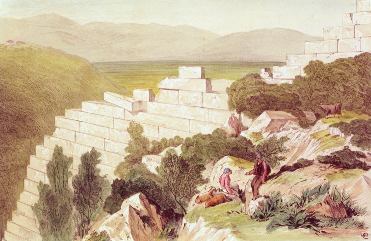 Murene i det gamle Samos, Cephalonia, 1800-tallet (akvarell) av Edward Lear
