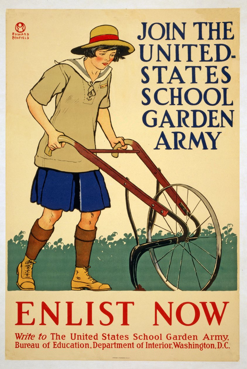 Bli med i United States School Garden Army - Verv deg nå, 1918 av Edward Penfield