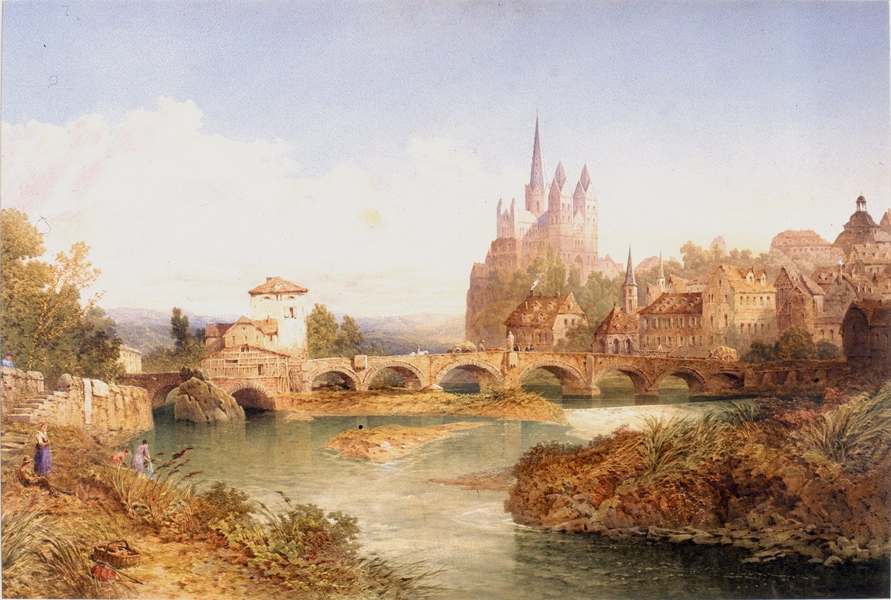 Limburg med katedralen St George (kroppsfarge og akvarell på papir) av Edward Richardson