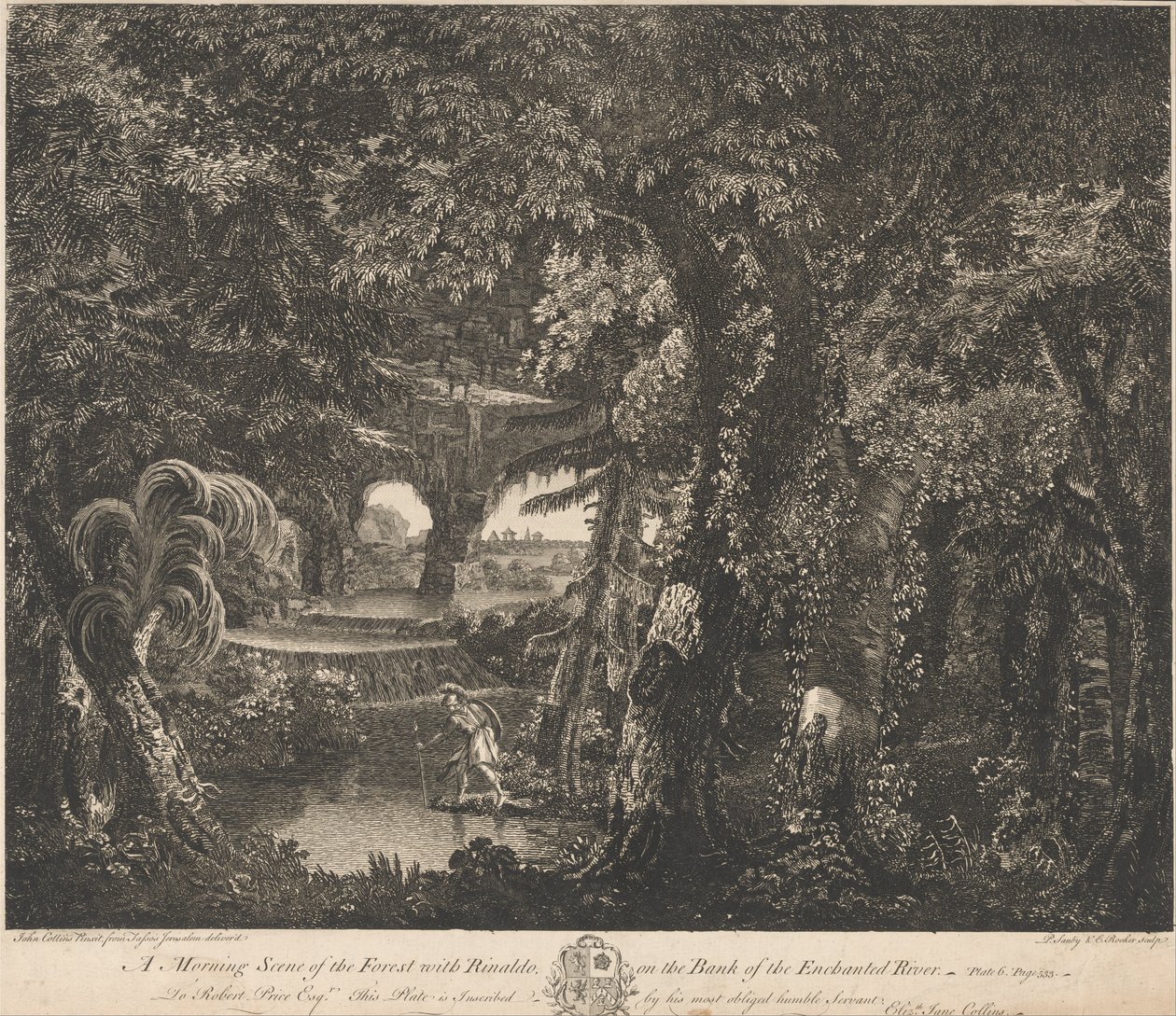En morgenscene i skogen med Rinaldo på bredden av den fortryllede elven av Edward Rooker