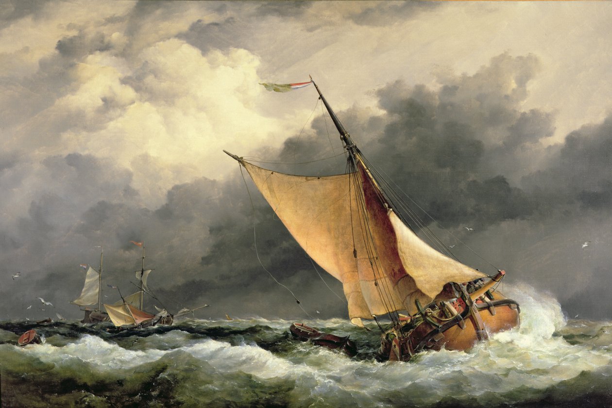 Hollandske lastebåter i grov sjø av Edward William Cooke