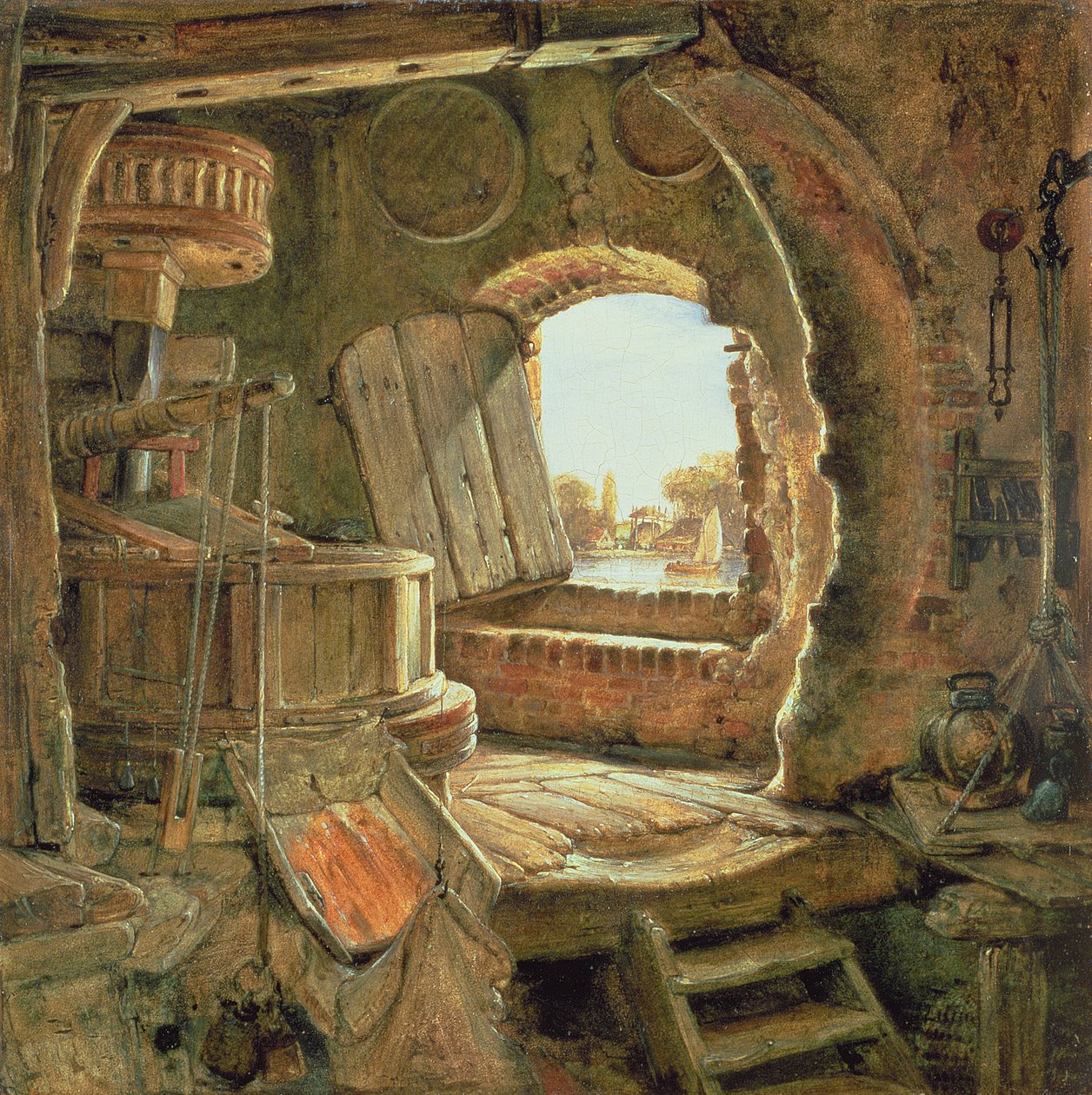 Rembrandts fars mølle, 1838 av Edward William Cooke