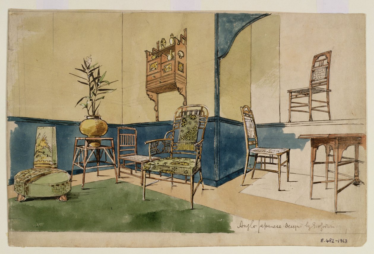 Anglo-japansk design, ca. 1860 (penn og svart blekk og wc på papir) av Edward William Godwin