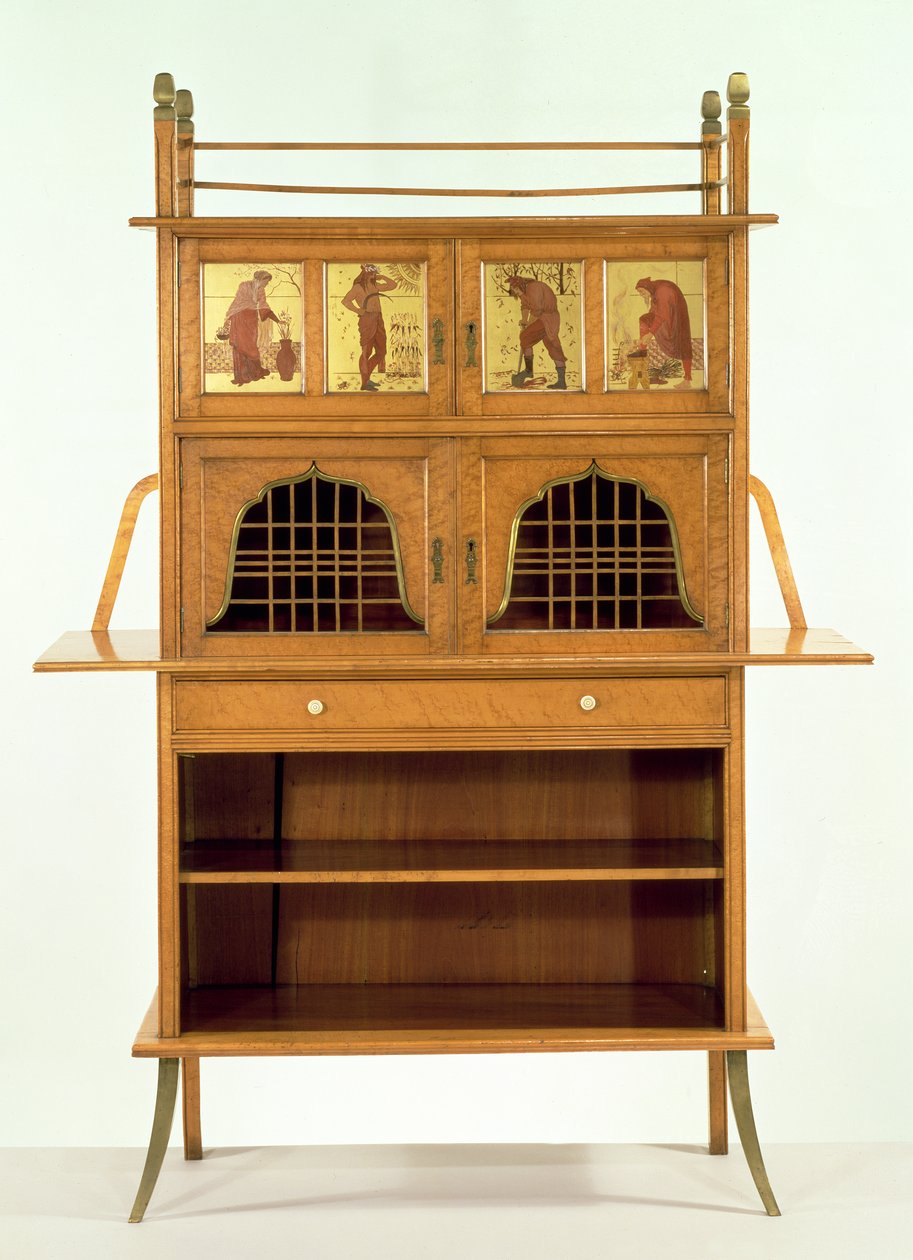 Satinwood kabinett med malte paneler, ca. 1877 (satinwood) av Edward William Godwin