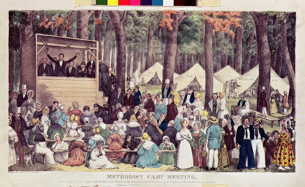Methodist Camp Meeting, gravert av Henry R. Robinson (fl.1833-51) 1836 av Edward Williams Clay