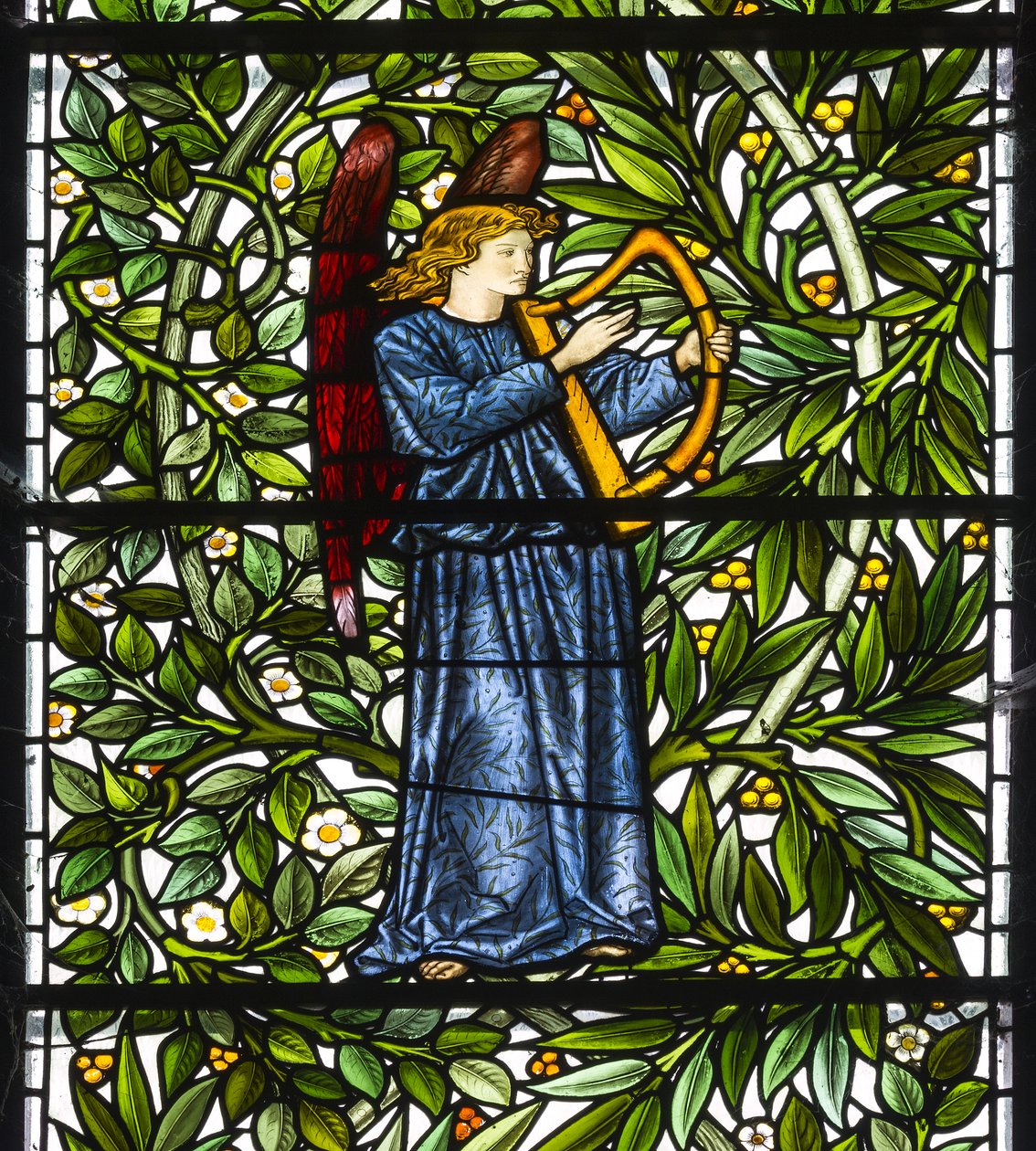 Nun Monkton, St Mary, Morris Marshall & Faulkner & Co, William Morris, Edward Burne-Jones, englemusiker, 1873 av Edward and Morris Burne Jones
