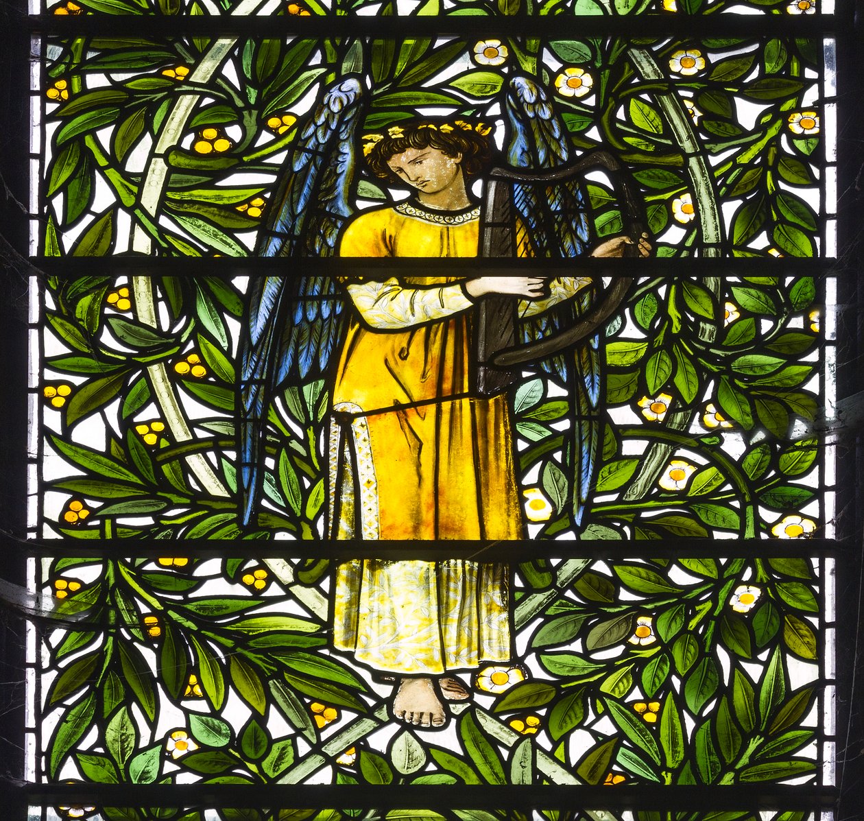 Nun Monkton, St Mary, Morris Marshall & Faulkner & Co, William Morris, Edward Burne-Jones, englemusiker, 1873 av Edward and Morris Burne Jones