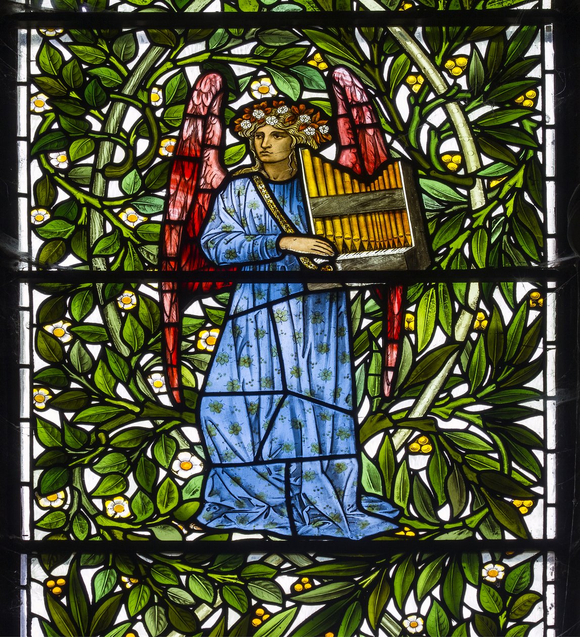 Nun Monkton, St Mary, Morris Marshall & Faulkner & Co, William Morris, Edward Burne-Jones, englemusiker, 1873 av Edward and Morris Burne Jones