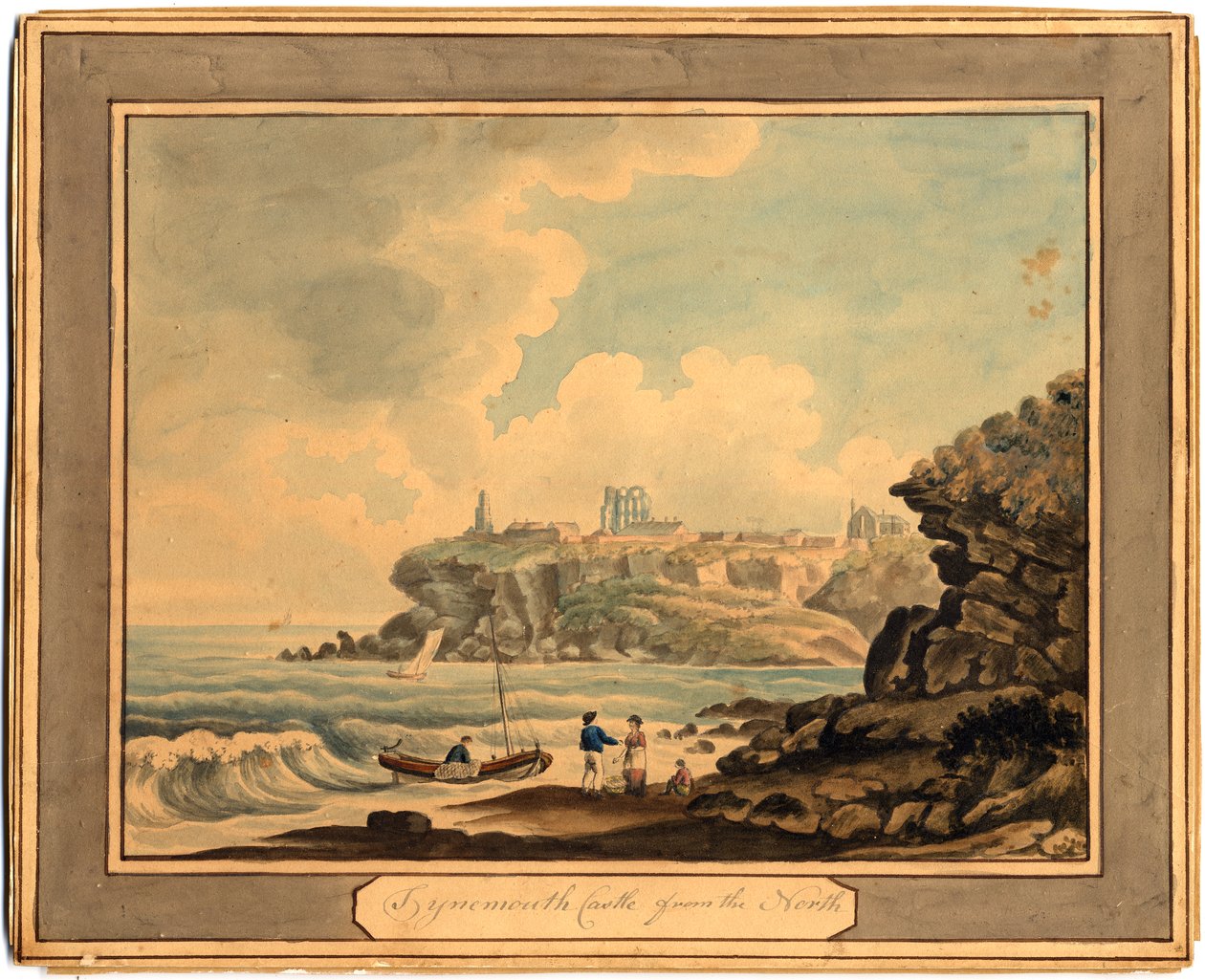 Tynemouth Castle fra nord, tidlig på 1800-tallet (akvarell) av Edward (after) Dayes