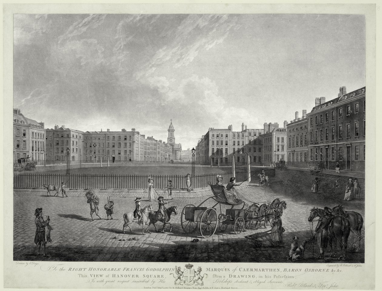 View of Hanover Square, engraved by Robert Pollard (1755-1838) and Francis Jukes (1747-1812) 1787 (etching and aquatint) av Edward (after) Dayes