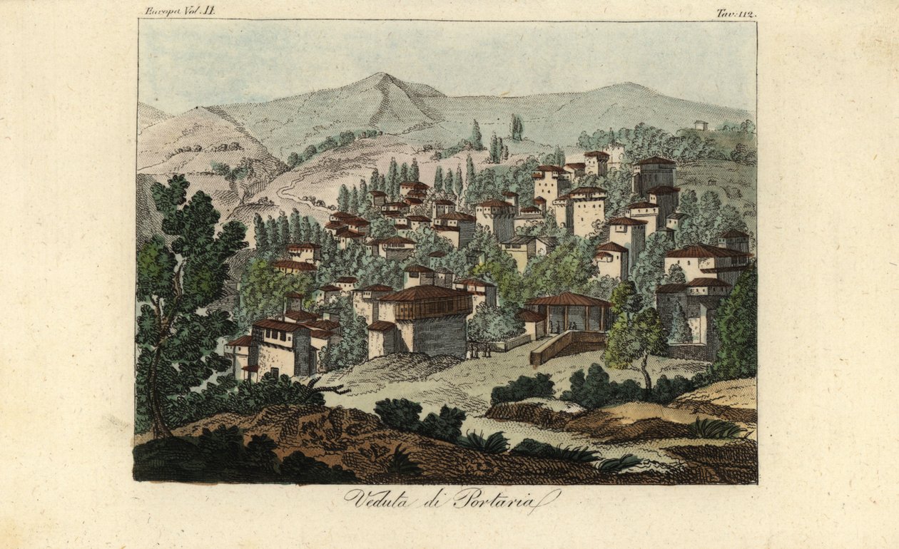 Utsikt over landsbyen Portaria, Thessaly, Hellas av Edward (after) Dodwell
