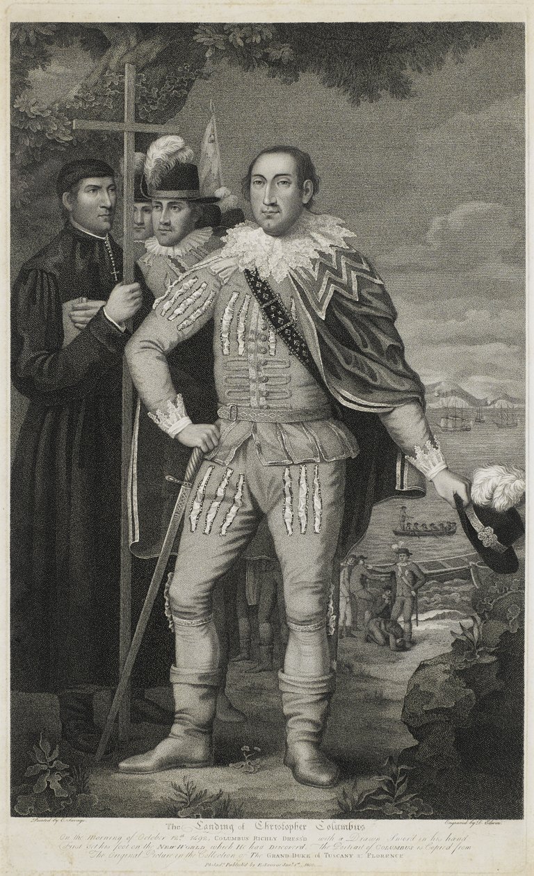Landing av Christopher Columbus, gravert av David Edwin (1776-1841) av Edward (after) Savage