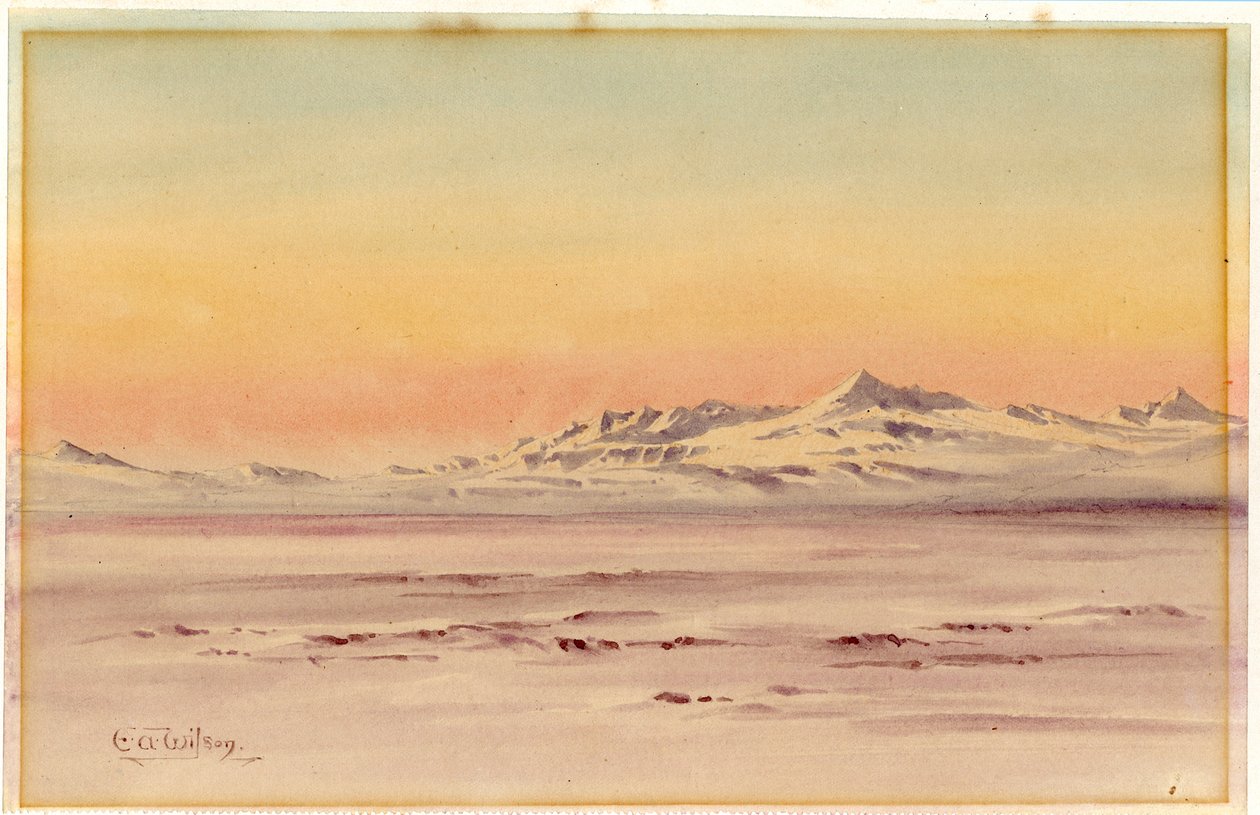 Antarktis kystscene, 1901-04 (wc på papir) av Edward Adrian Wilson