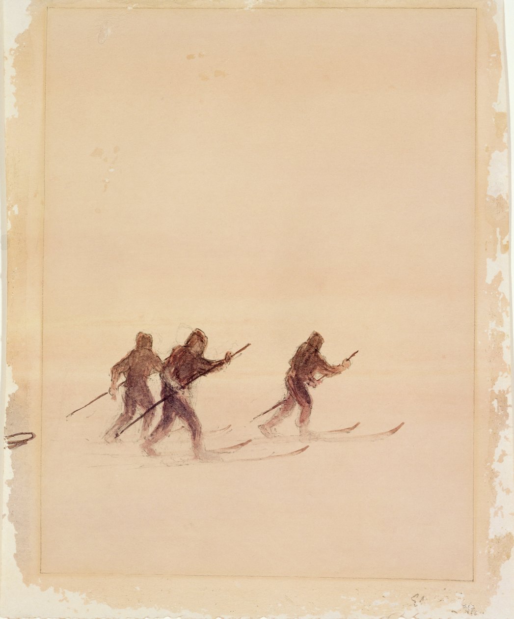 Menn på ski (penn og blekk og akvarell på papir) (se også 4385) av Edward Adrian Wilson
