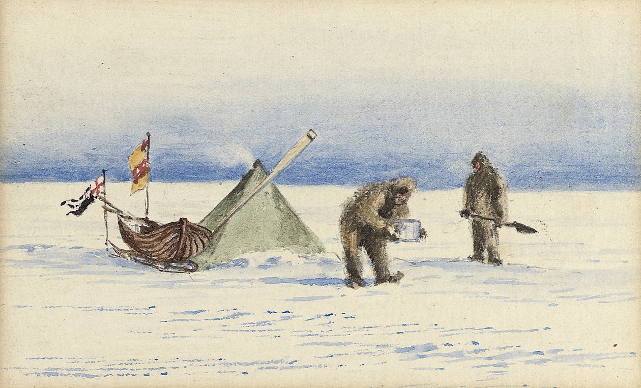 Sledefesten til White Island, februar 1902: Shackleton og Wilson lager leir, 1902 av Edward Adrian Wilson