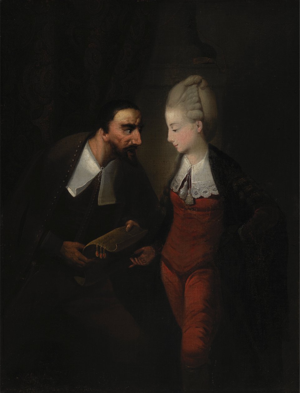Portia og Shylock, fra Shakespeares "The Merchant of Venice", IV, i av Edward Alcock