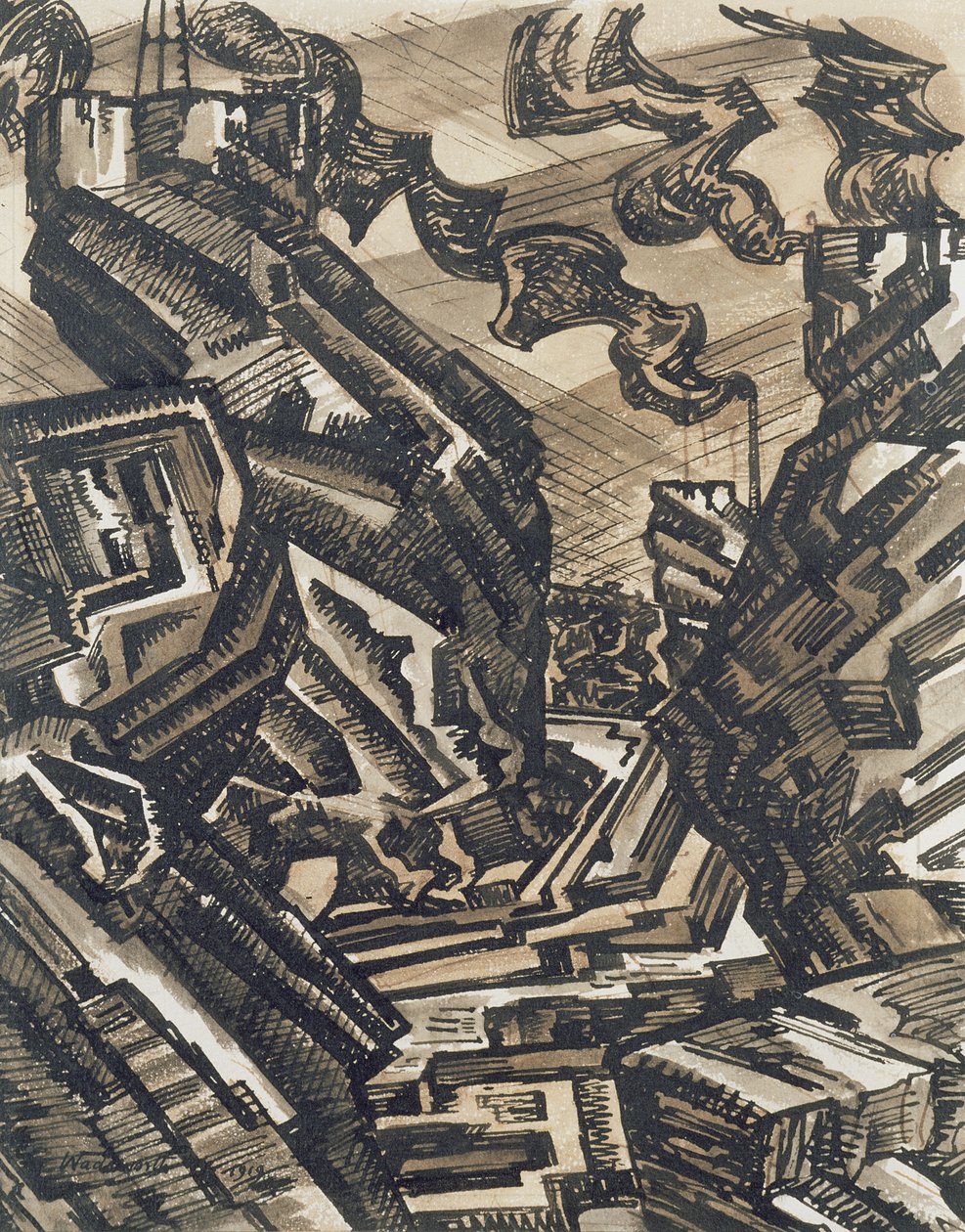 Black Country Tegning: Steel Works av Edward Alexander Wadsworth