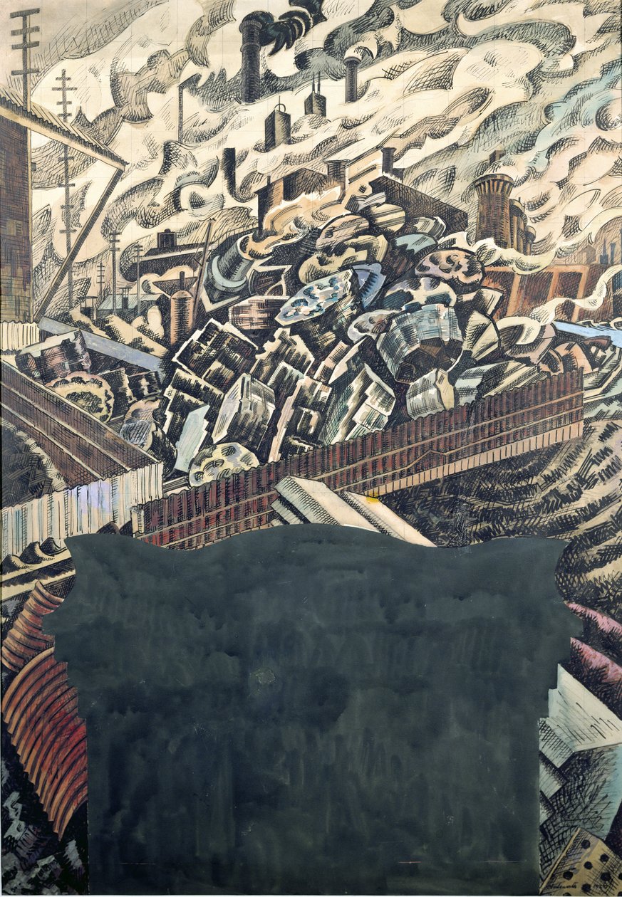 Slag Heaps, et design for Leeds Town Hall Mural av Edward Alexander Wadsworth