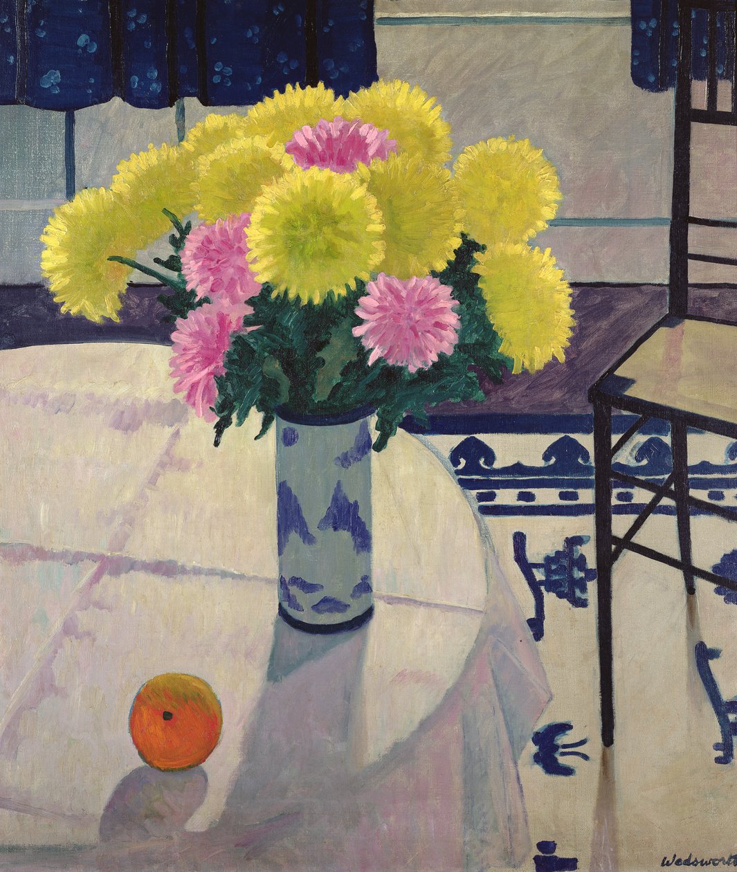Stilleben med krysantemum i en vase av Edward Alexander Wadsworth