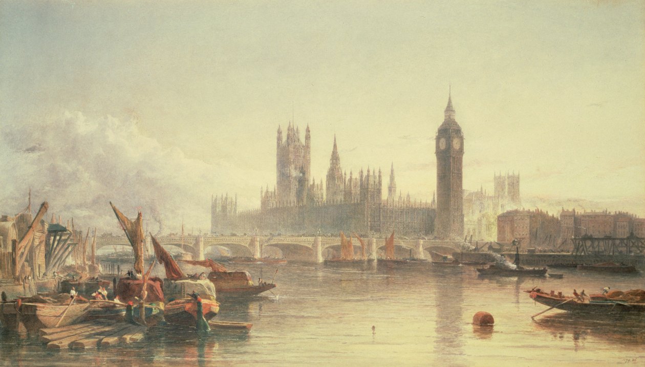 Houses of Parliament og Westminster Bridge av Edward Angelo Goodall