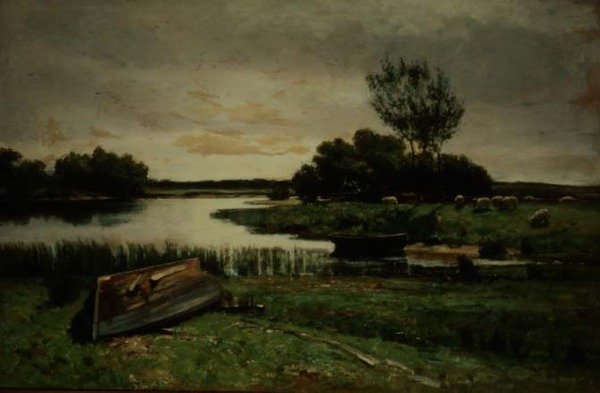 Innsjø med robåter (olje på lerret) av Edward Arthur Walton