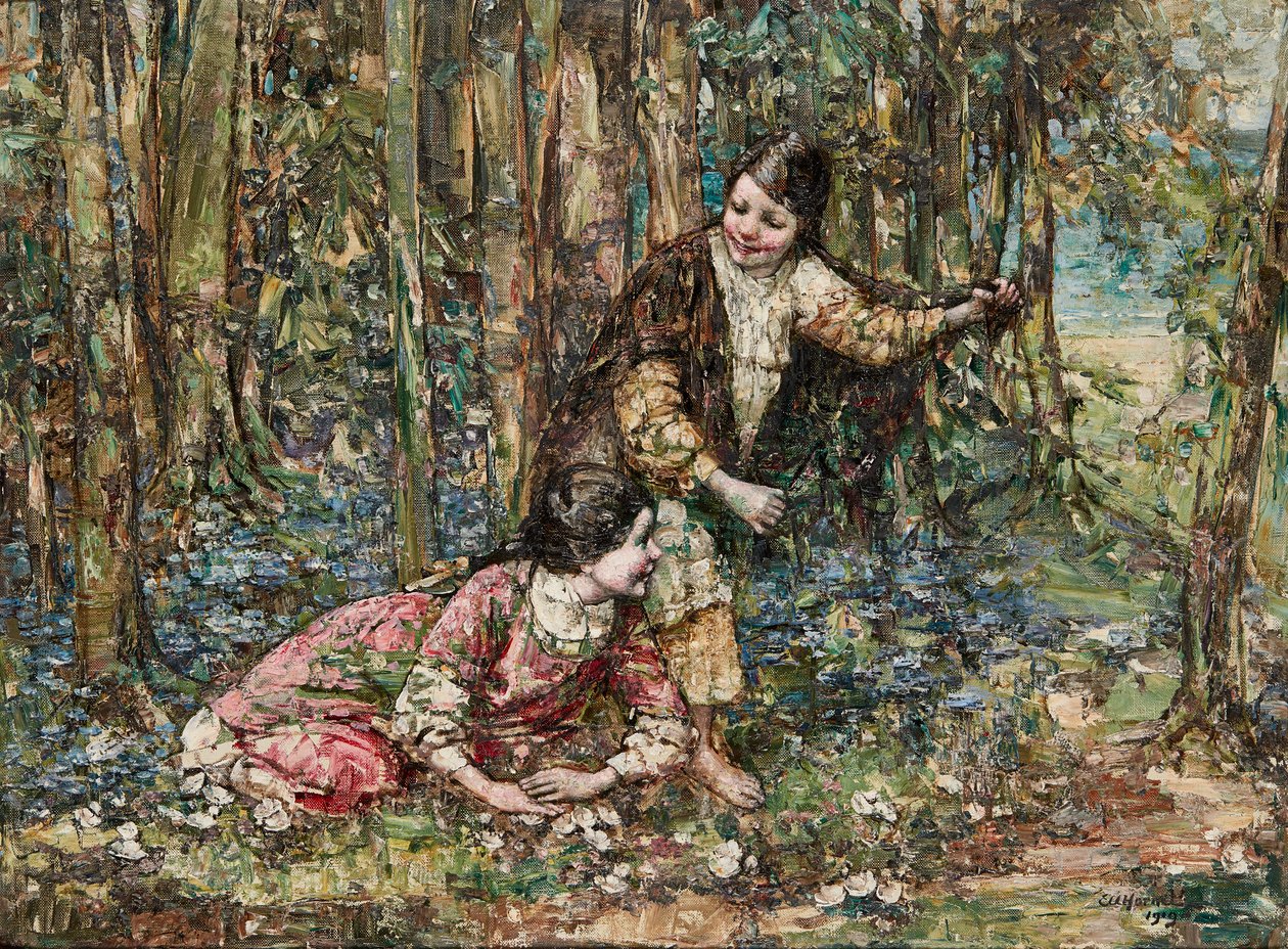 Girls In a Wood (olje på lerret) av Edward Atkinson Hornel