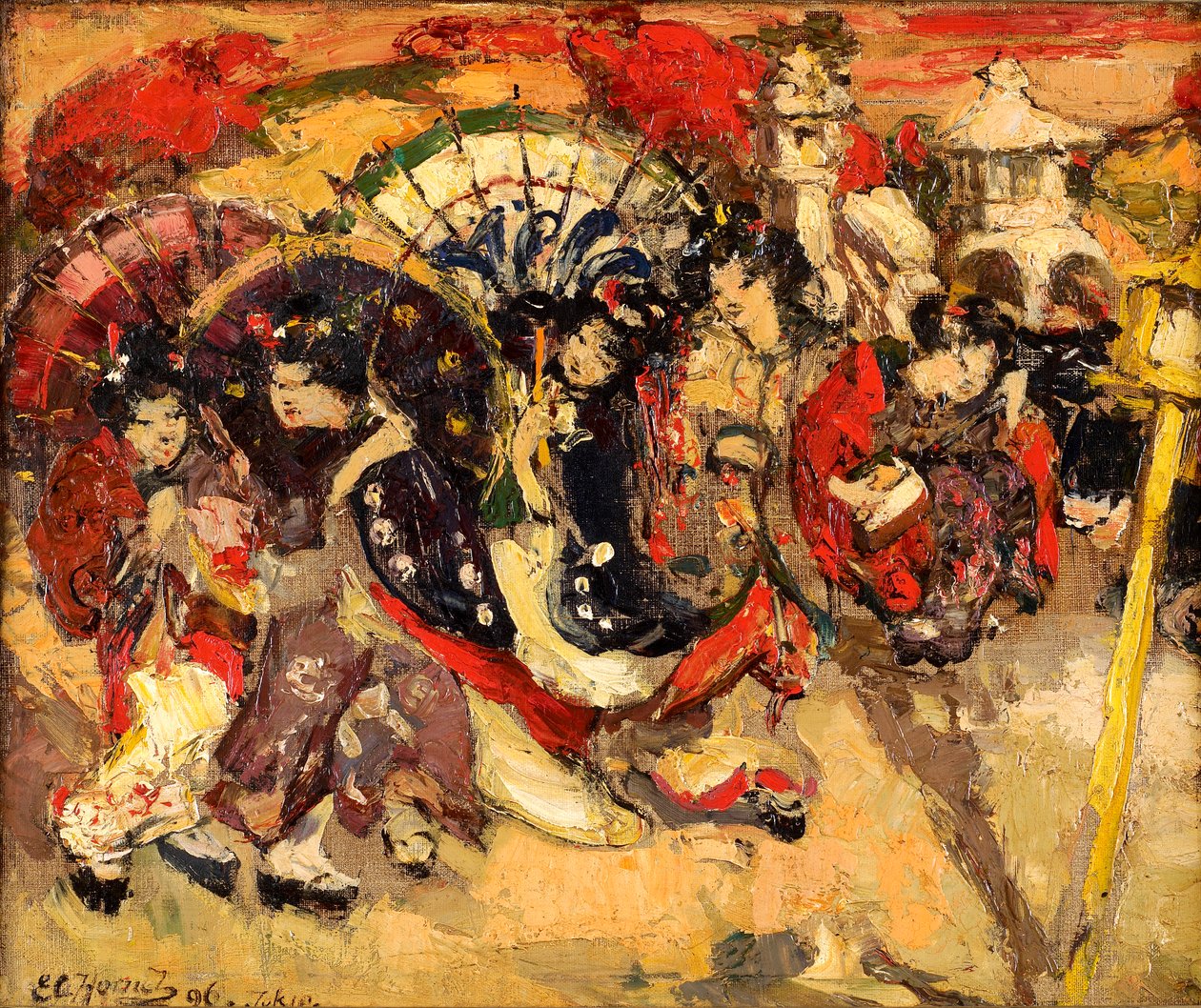 Japanske figurer i en hage av Edward Atkinson Hornel