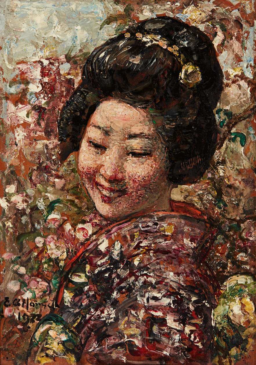 Japanese Girl (olje på panel) av Edward Atkinson Hornel