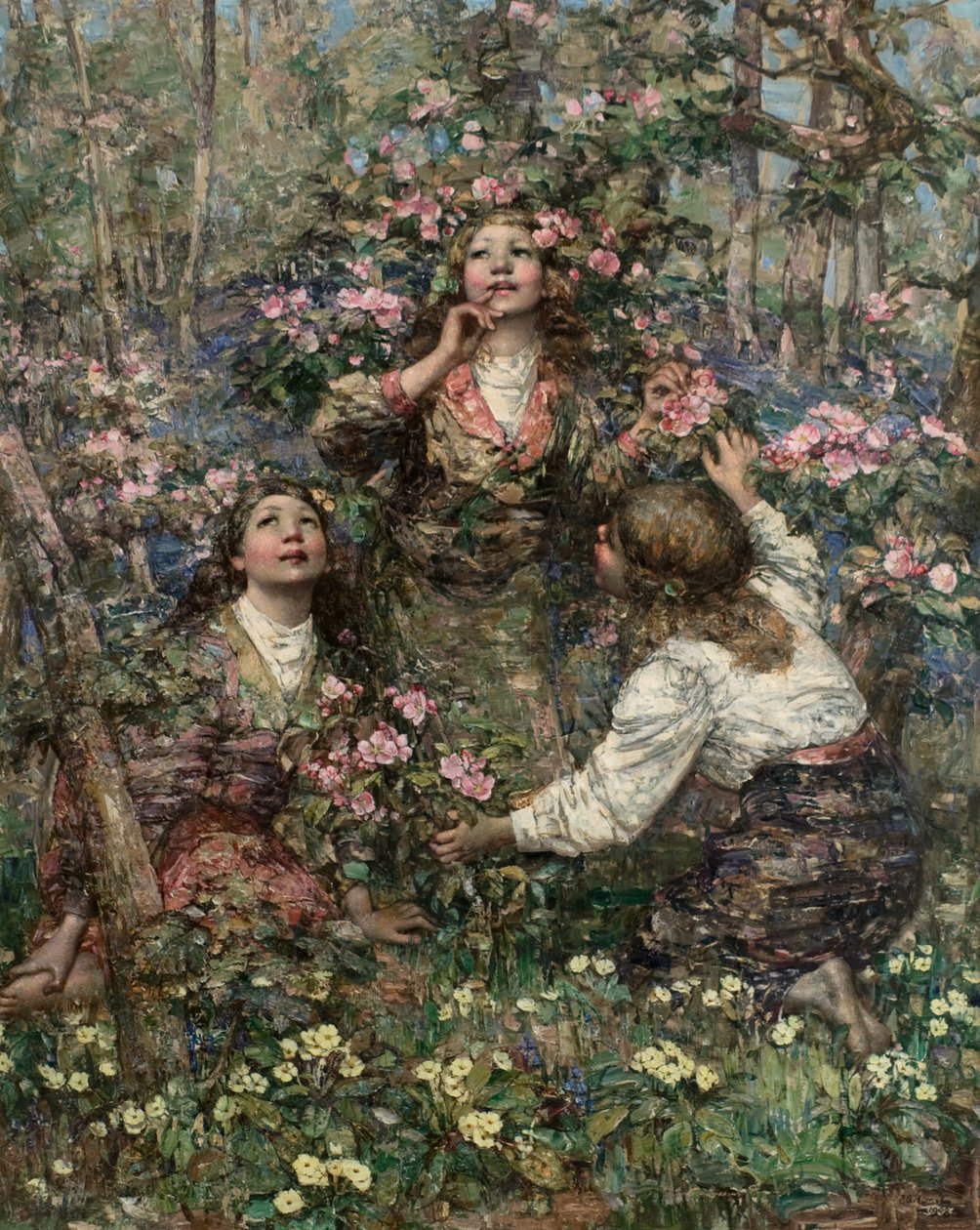 The Blackbird Song, ca. 1908 (olje på lerret) av Edward Atkinson Hornel