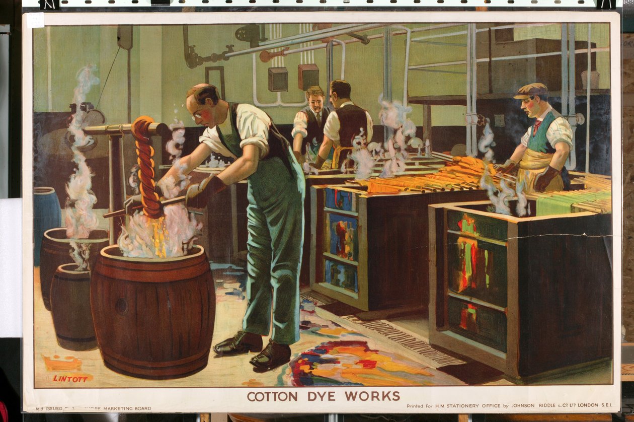 Cotton Dye Works, fra serien 'Empire Trade is Growing' (farge litho) av Edward Barnard Lintott