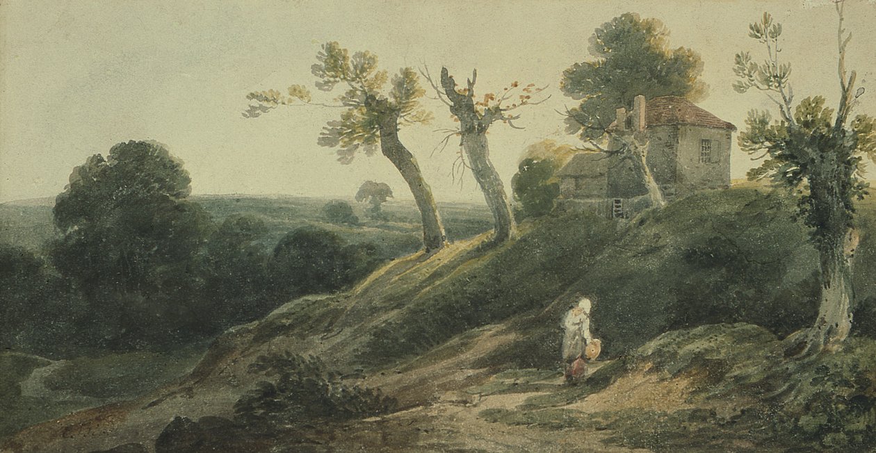 Landskap med hytte av Edward Bird