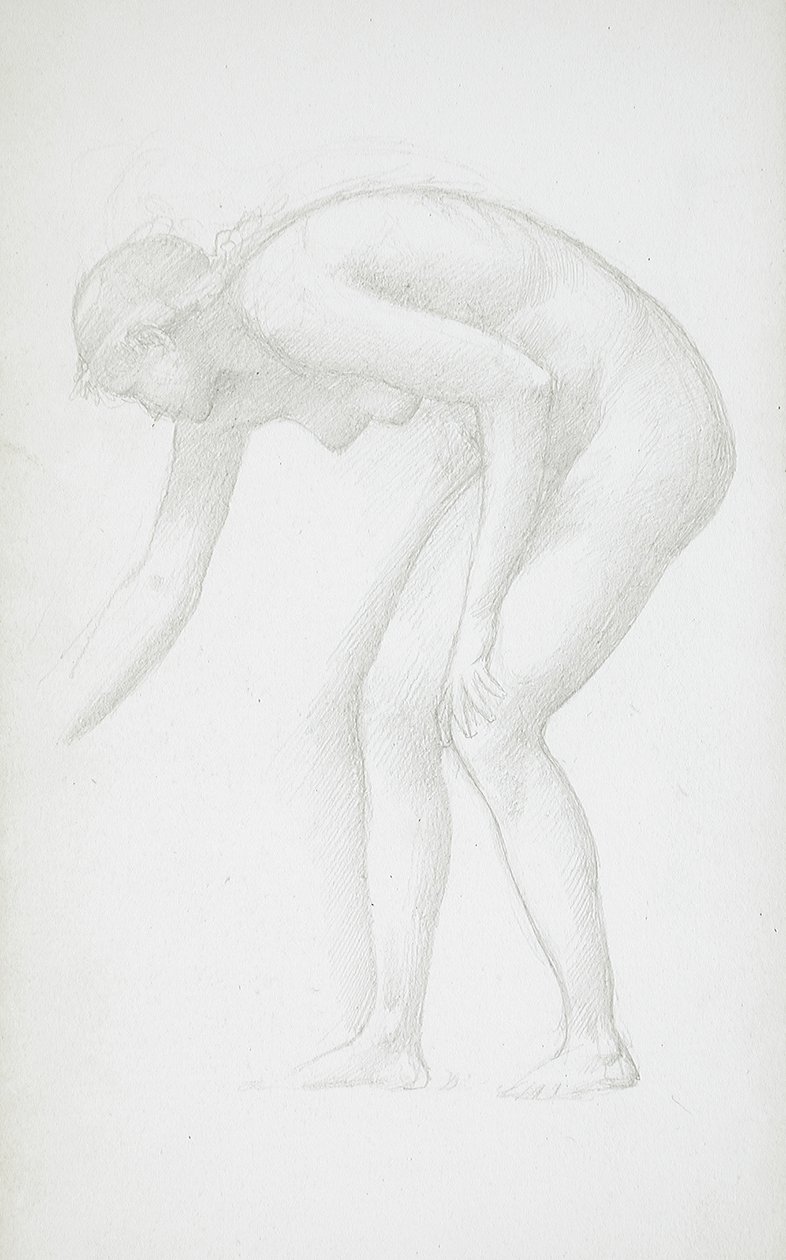 Bøyende kvinnelig nakenmodell av Edward Burne-Jones