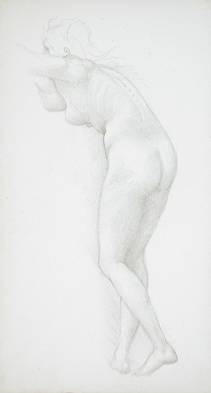 Kvinnelig nakenfigur sett bakfra av Edward Burne-Jones