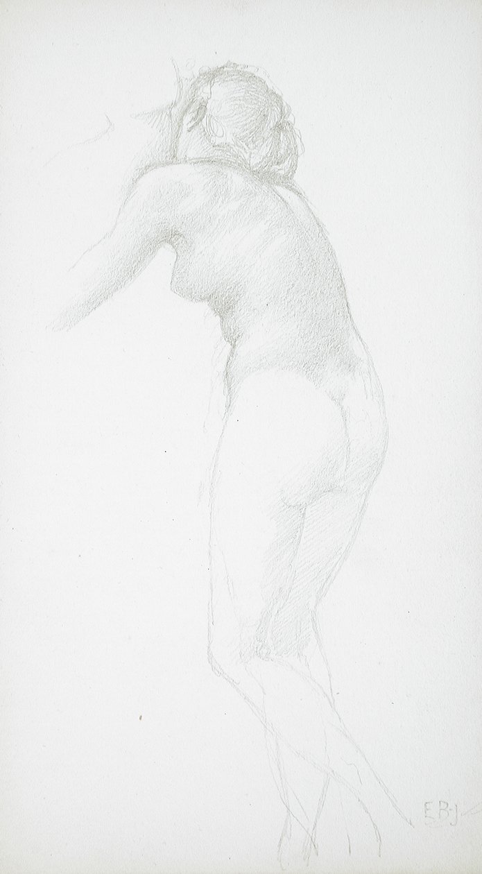 Kvinnelig nakenmodell sett bakfra av Edward Burne-Jones