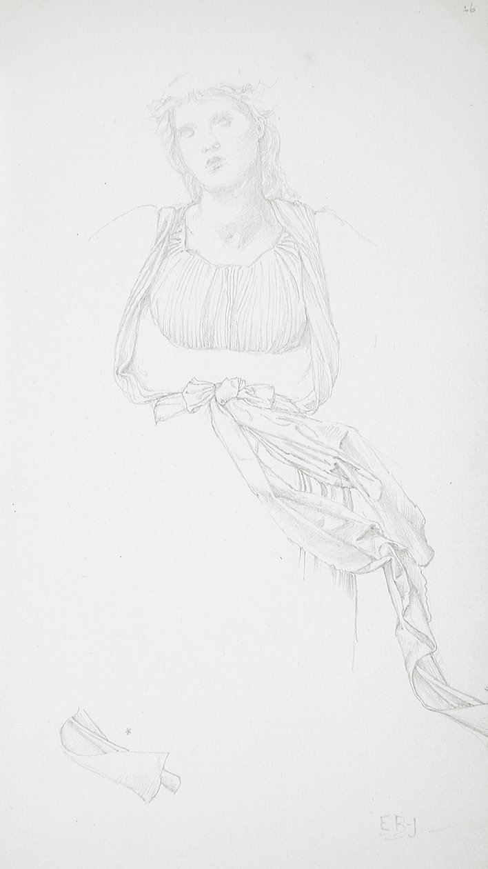 Studie av kvinnelig torso og draperi av Edward Burne-Jones
