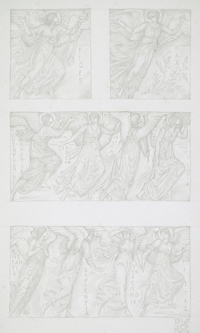 Tegninger av allegoriske figurer av Edward Burne-Jones