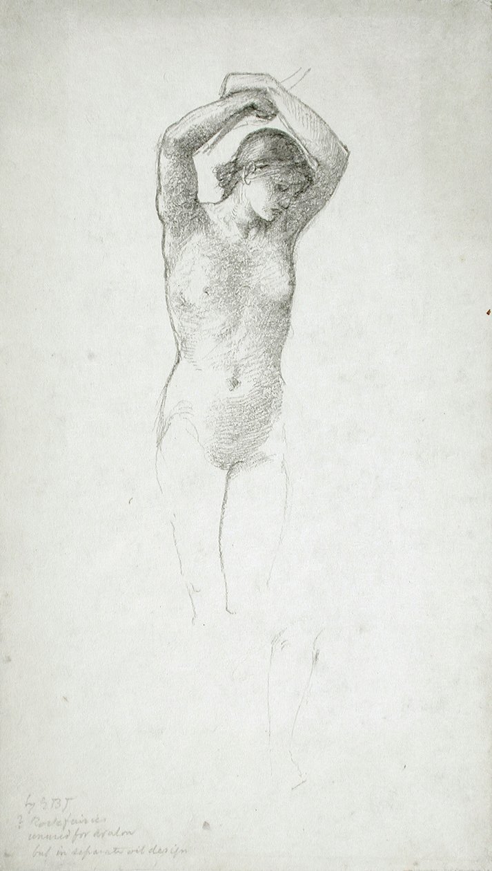 Stående kvinnelig nakenfigur med armene løftet av Edward Burne-Jones