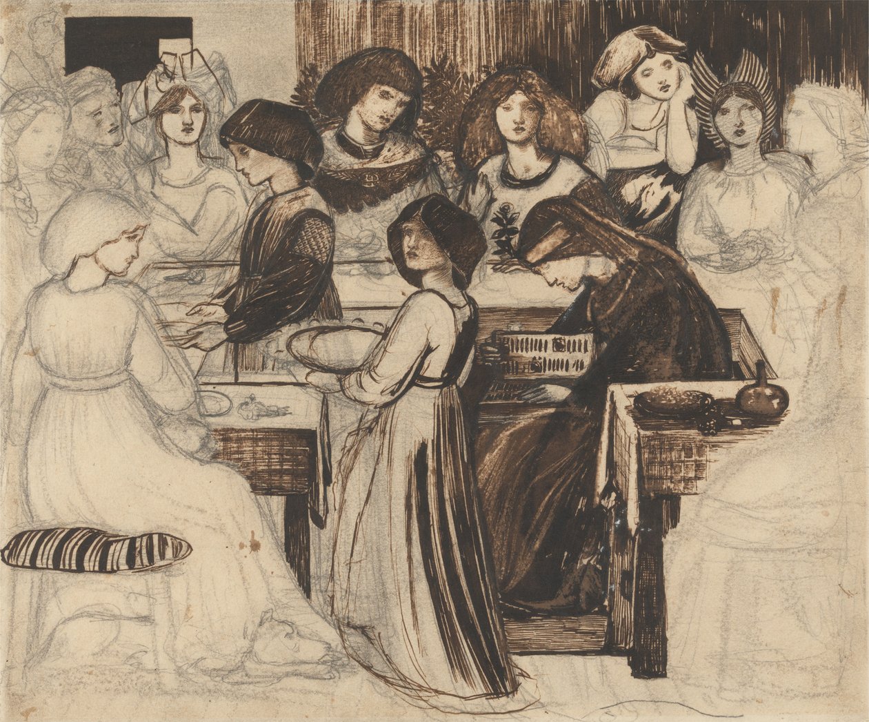 Studie for The Wedding Feast of Sir Degrevaunt av Edward Burne-Jones