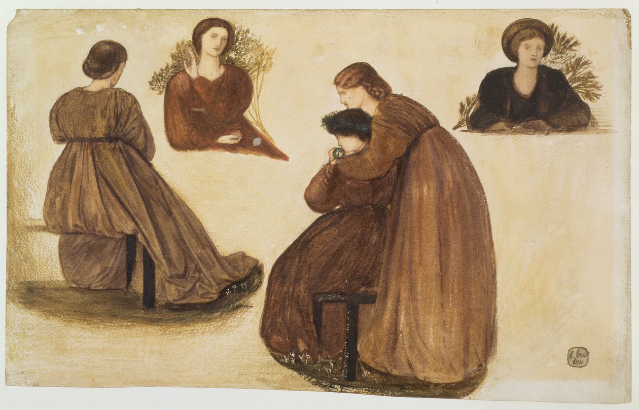 Design for dekorasjonen av det røde huset, (studier av kvinner) 1860 av Edward Burne Jones