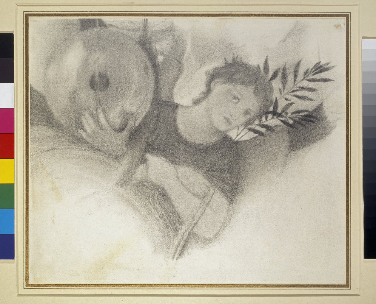 Study for a Head in The Days of Creation, ca. 1871 - 1875 (grafitt og svart kritt på off-white papir) av Edward Burne Jones