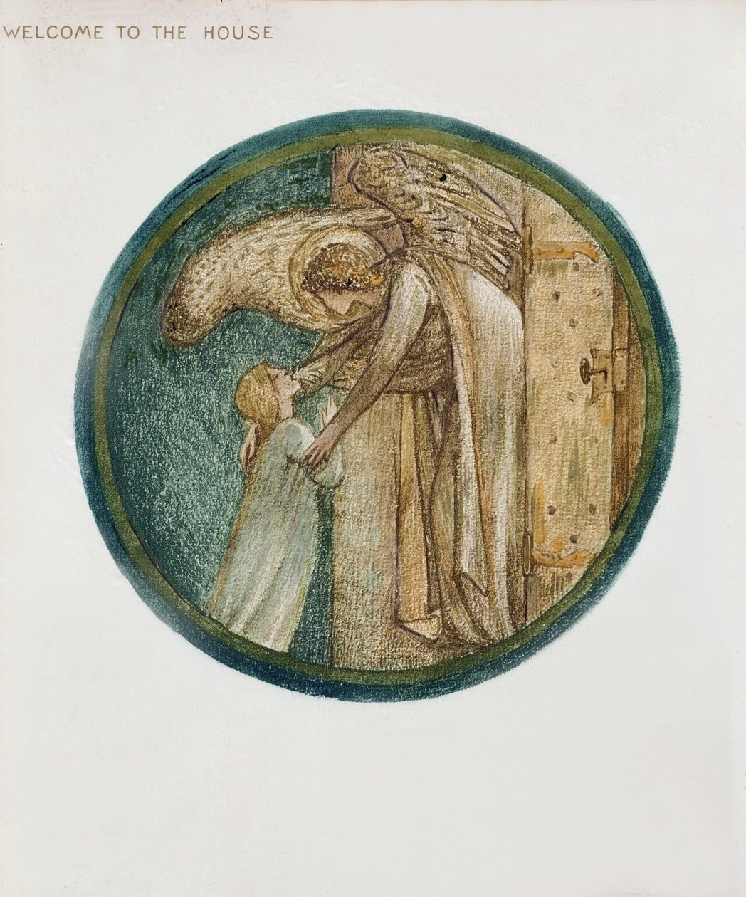 Blomsterboken: XXXI. Velkommen til huset, 1905 (litho med gouache på papir) av Edward Burne Jones