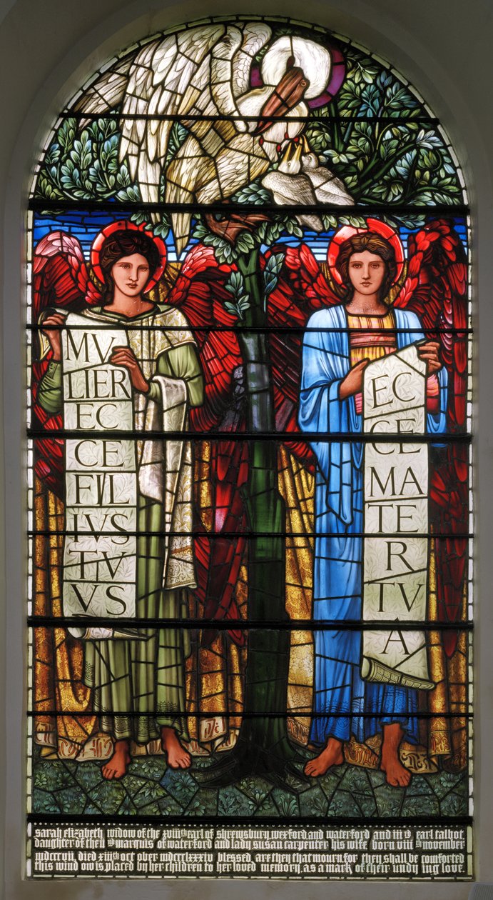 Pelikanen i hennes fromhet og engler med ruller, 1890 av Edward Burne Jones