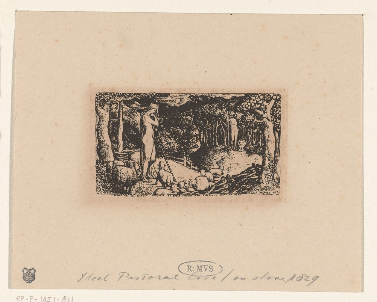 livet på landet Ideelt pastoralliv av Edward Calvert (signed by artist)