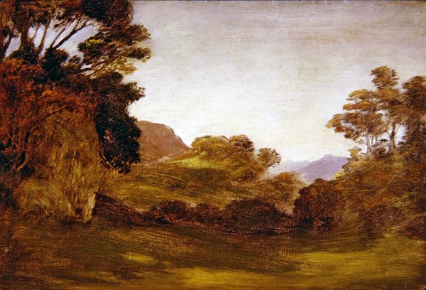 En vei gjennom et skogslandskap (olje om bord) av Edward Calvert