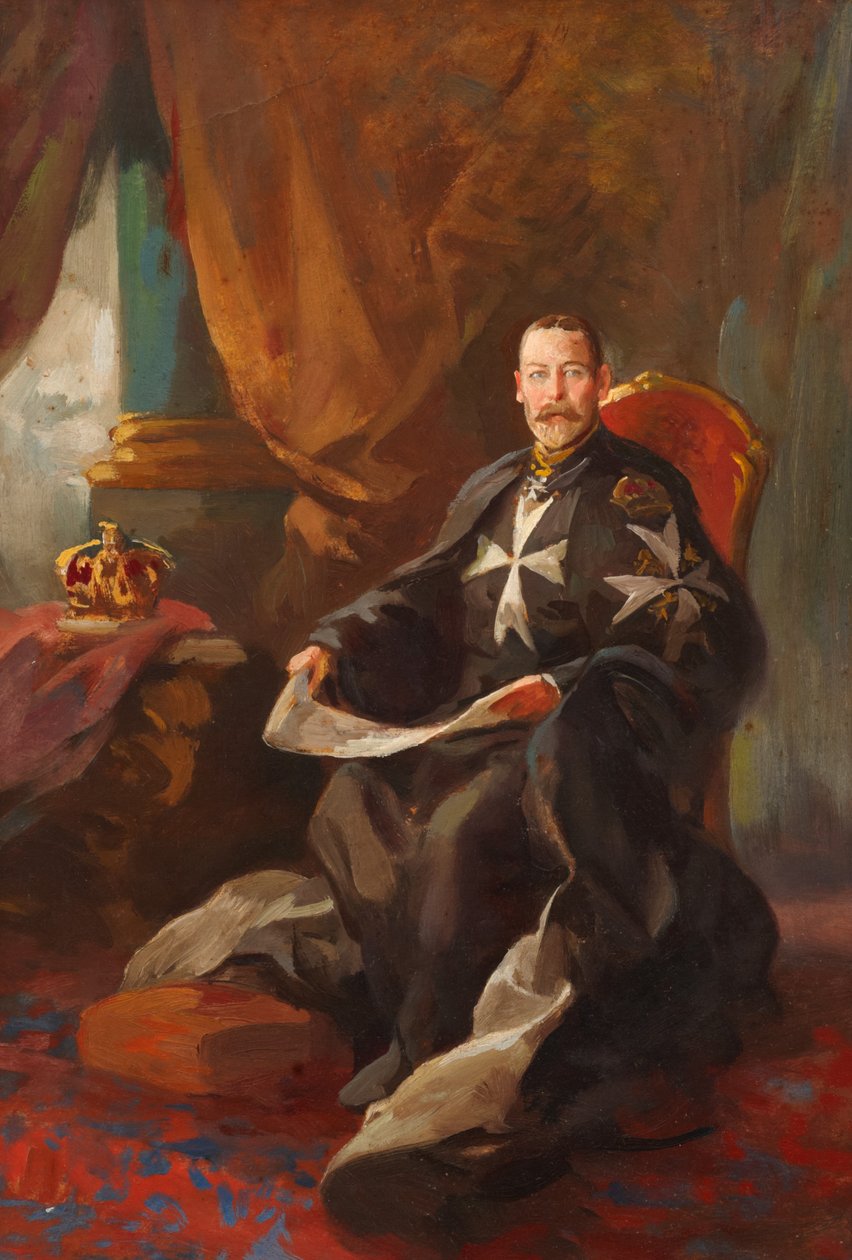 Studie for Portrait of King George V (olje om bord) av Edward Caruana Dingli