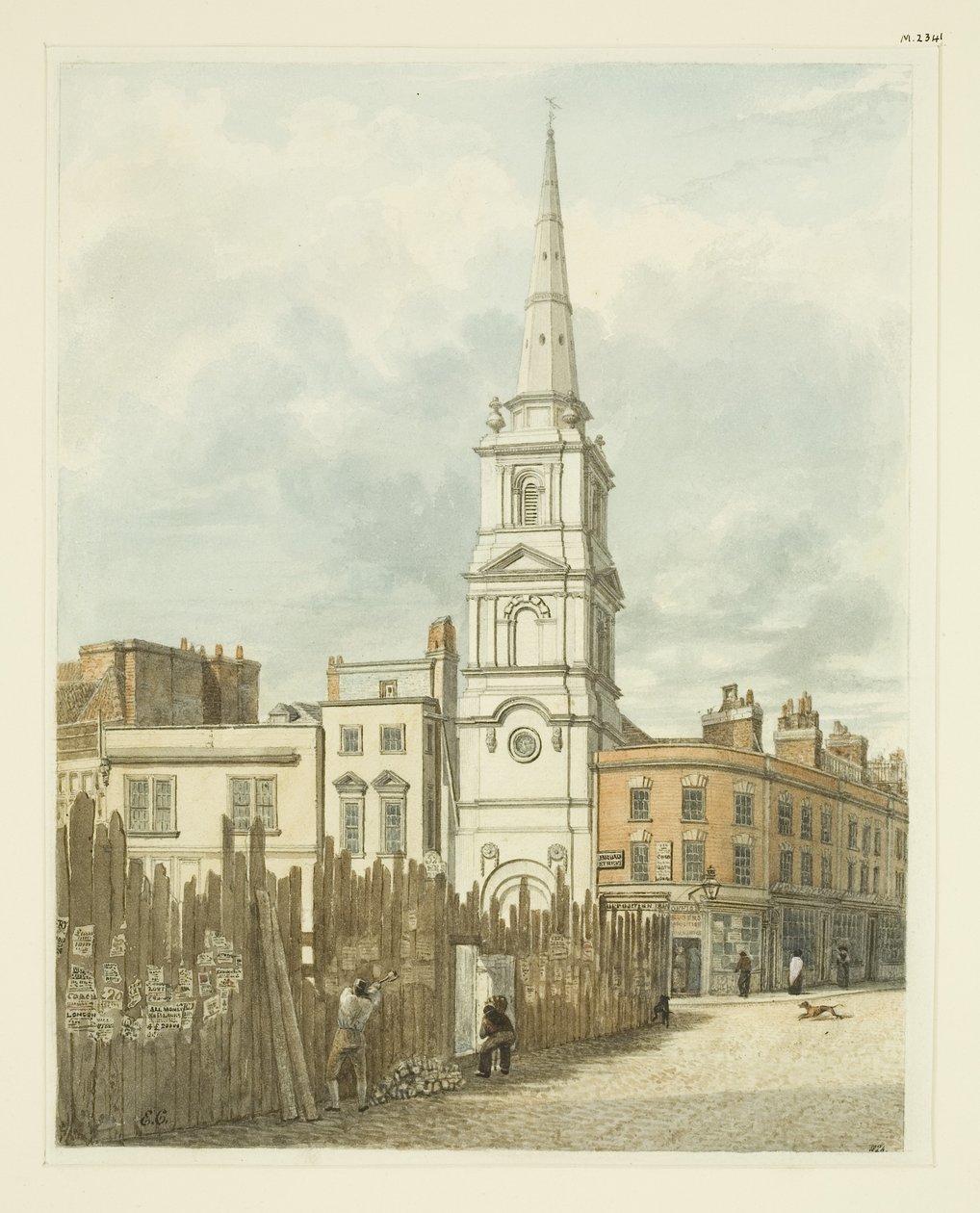 Christ Church fra Exchange med stedet ryddet fra bygningen til New Council House (blyant og akvarell på papir) av Edward Cashin