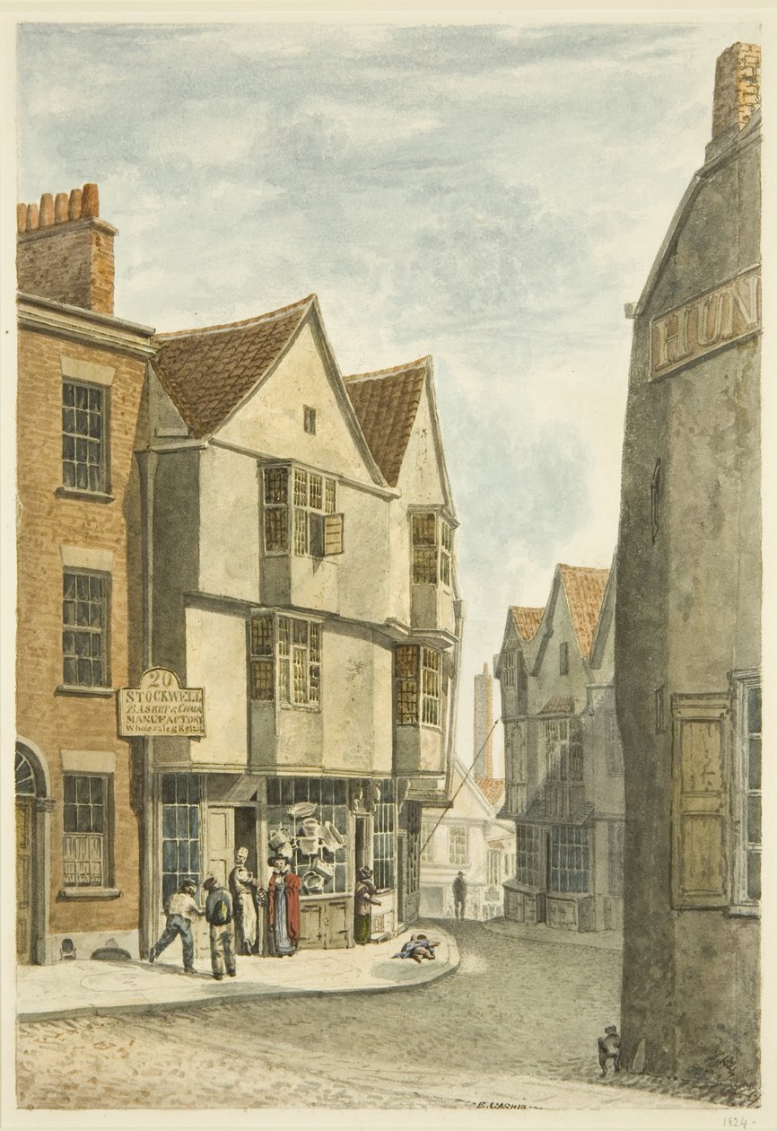 Ser fra Peter Street inn i Bear Lane, mot Castle Green (blyant og akvarell på papir) av Edward Cashin