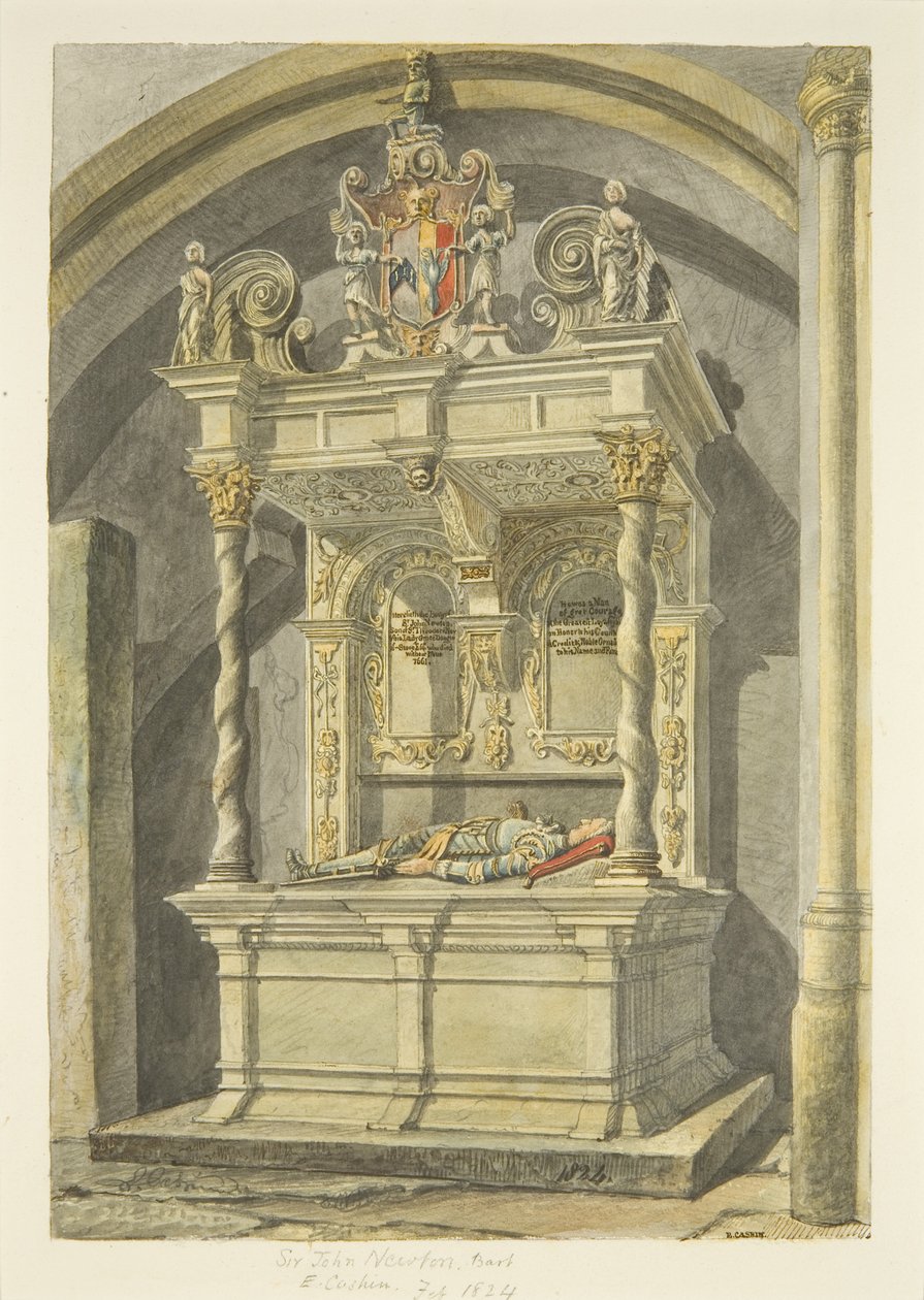 Monument til Sir John Newton, Bart., i Bristol Cathedral (blyant og akvarell på papir) av Edward Cashin